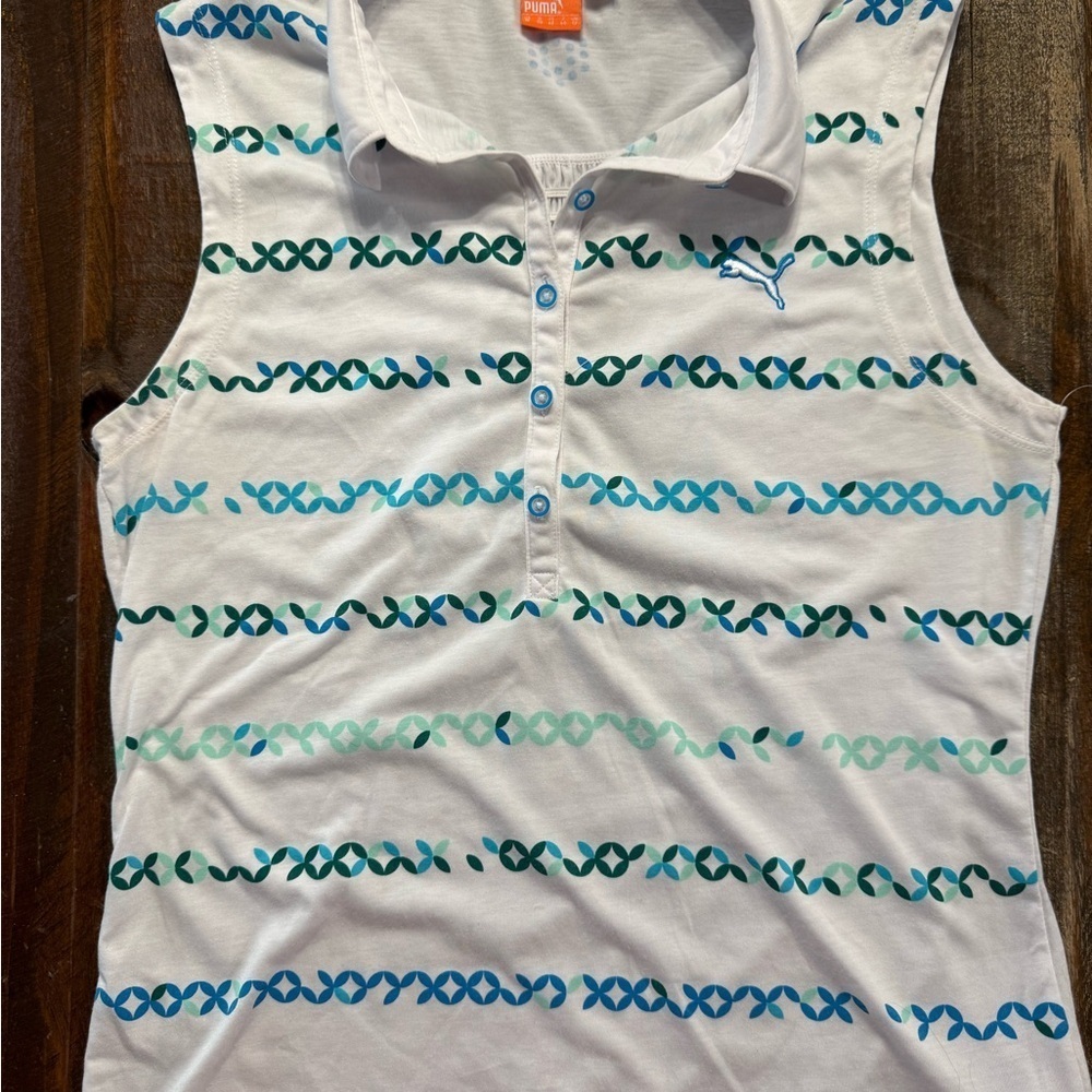 Ⓜ️ Puma Women’s Size Medium White Sleeveless Golf Polo Shirt GUC